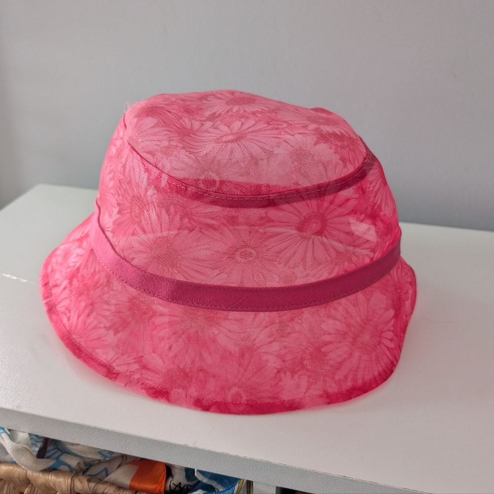 Vintage Y2K LEI Bucket Hat Sheer Floral Pink Hawaiian - Picture 2 of 6